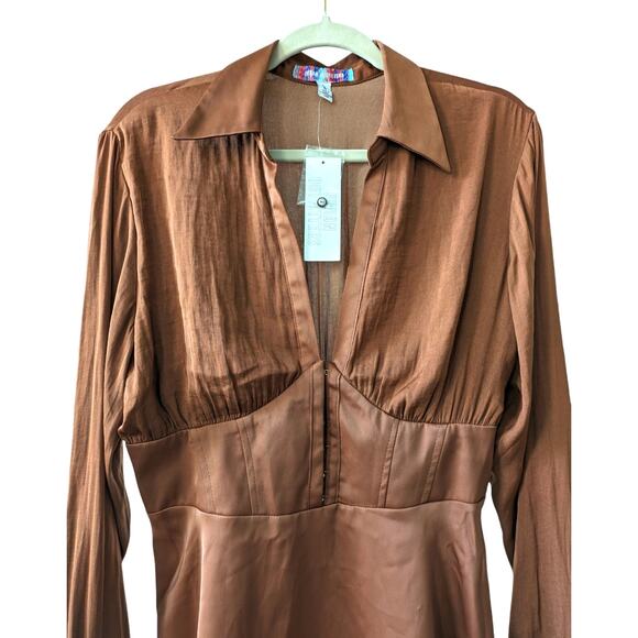 Urban Outfitters Phoebe Corseted Brown Shirt Dress Size Large - Picture 4 of 6